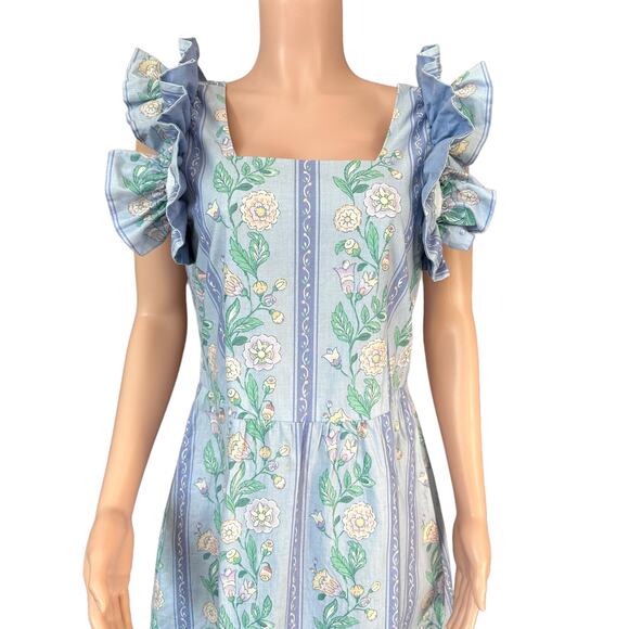 Vintage Blair Woolverton Floral Fit & Flare Midi Dress Statement Shoulder Large - Picture 9 of 11